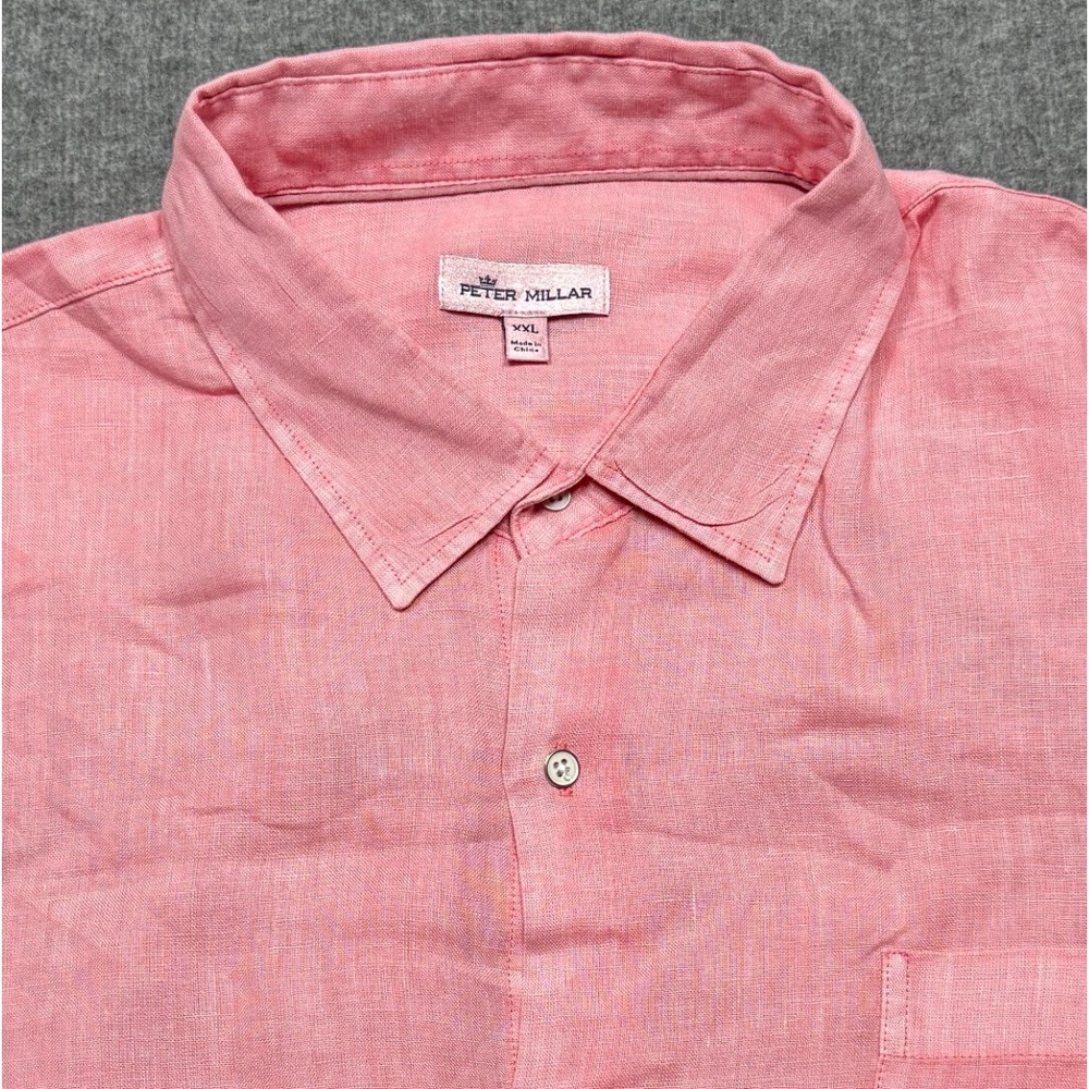 Peter Millar Seaside Mens XXL Pink Coastal Garment Dyed Linen Sport Shirt Casual